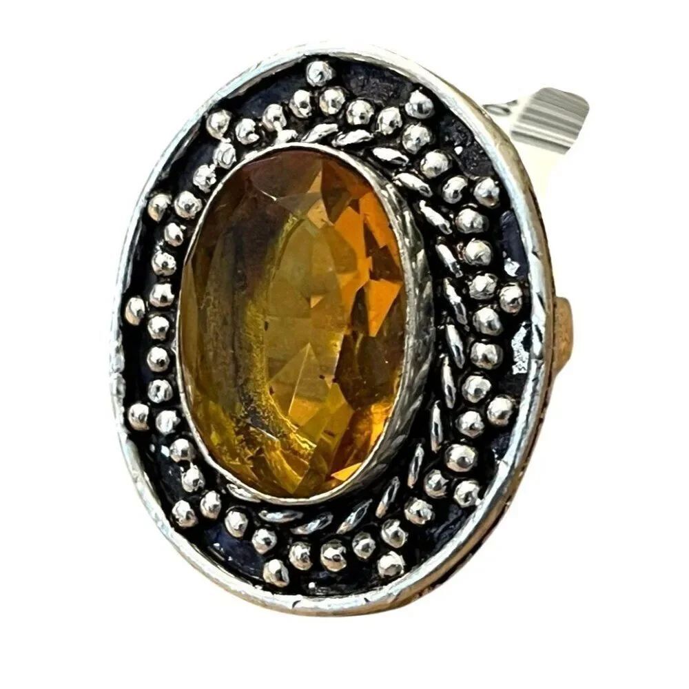 Ladies Size 9 Citrine Cocktail Ring Oval Ornate Statement Costume Jewelry NWT